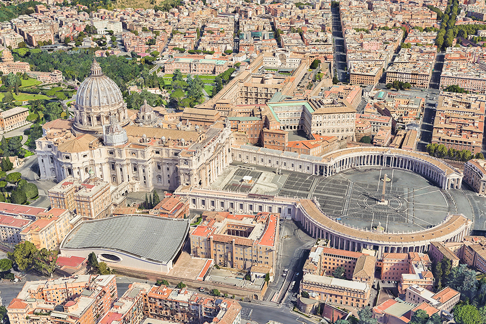У Ватикана большая территория, где главное сооружение — собор Святого Петра. Источник: PaPicasso / Shutterstock