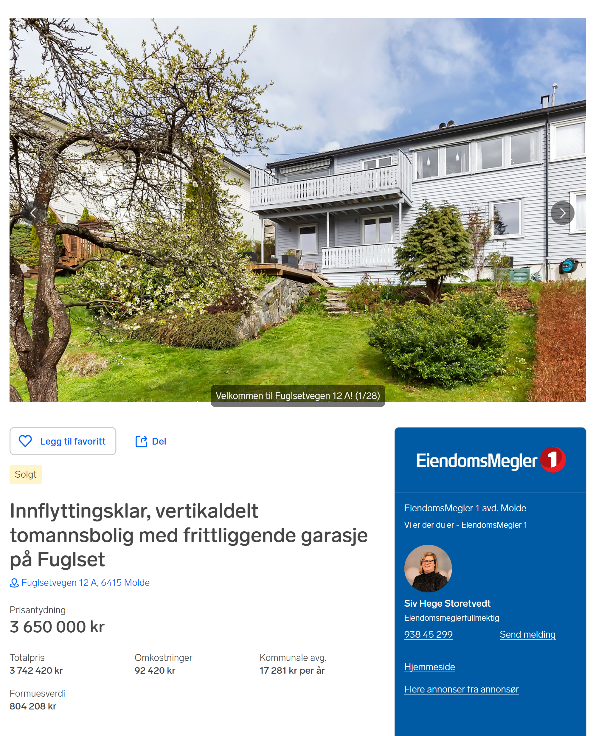 Пример аналогичного дома на продажу в Молде в 2023 году. Источник: finn.no