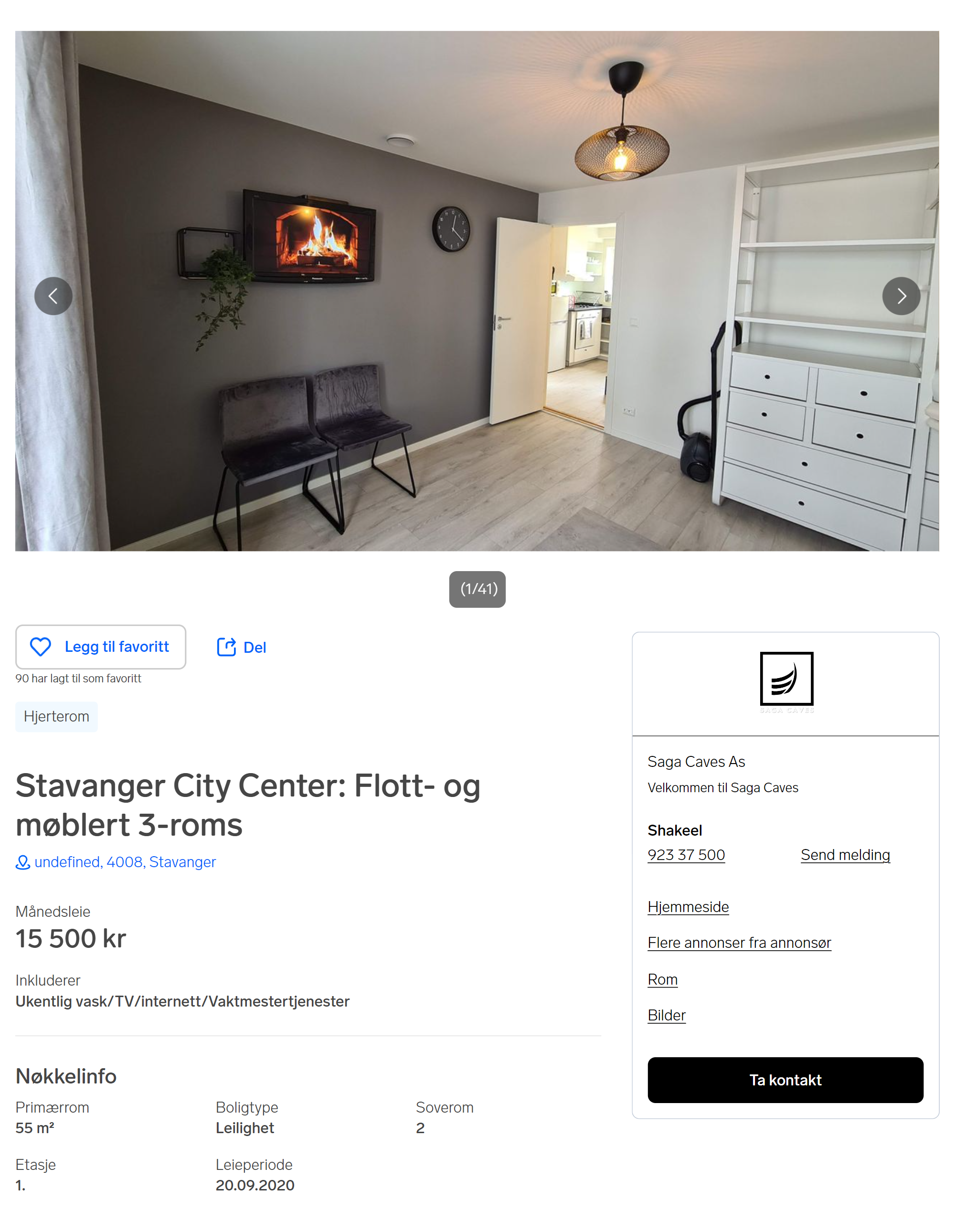 Такую трехкомнатную квартиру в Ставангере сдают за 15 500 kr в месяц. Источник: finn.no
