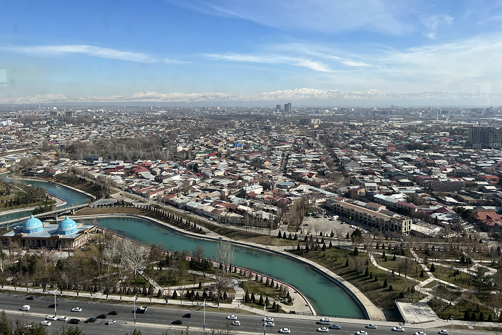 Вид на зимний Ташкент с телевышки. Это мир частного сектора, а на горизонте видны горы