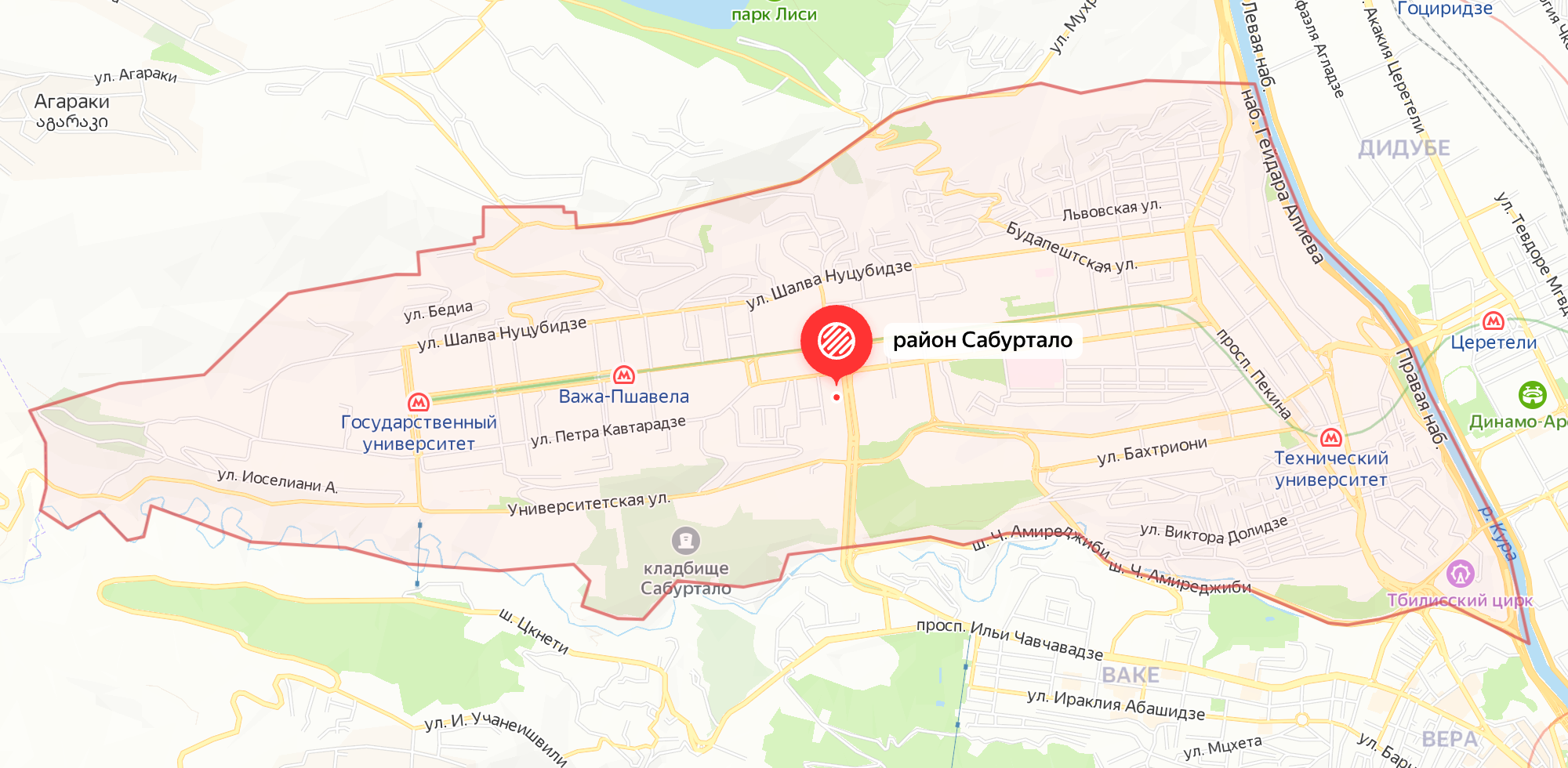 Сабуртало, где я живу, находится совсем рядом с центром. Это самый большой район Тбилиси. Источник: yandex.ru