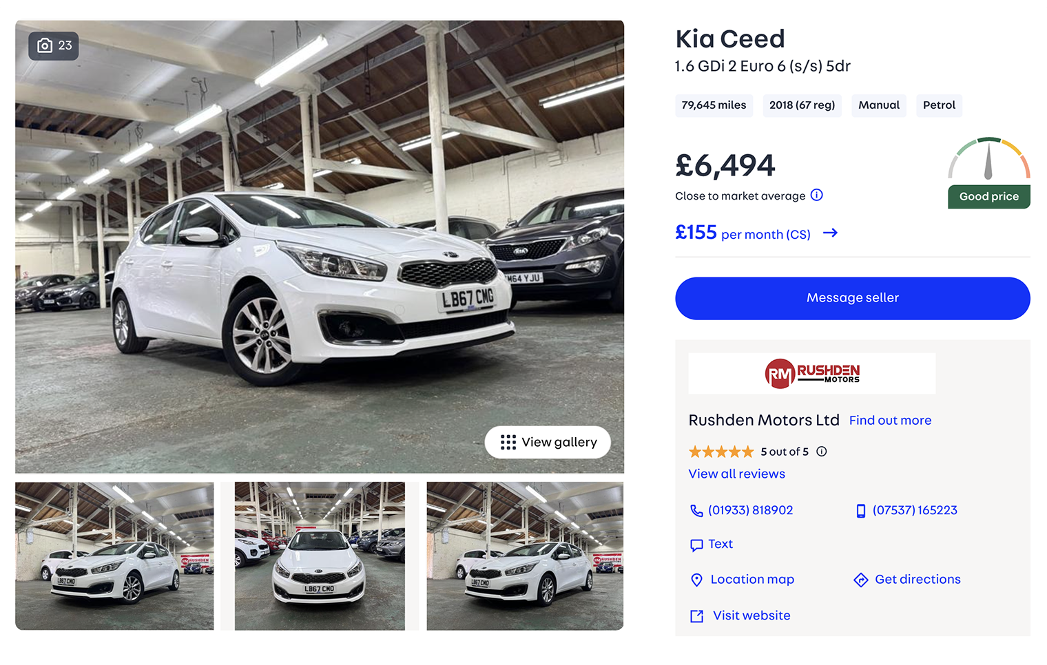 Подержанный автомобиль Kia Ceed 2018 года продают в Лондоне за 6494 GBP ( ₽). Судя по объявлению, пробег машины — 79 645 миль, то есть 128 176 км. Источник: аutotrader.co.uk