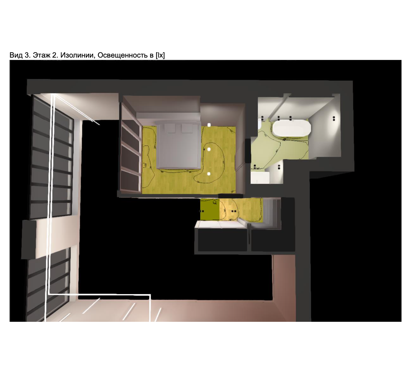 А это расчет и визуализация для первого этажа двухуровневой квартиры