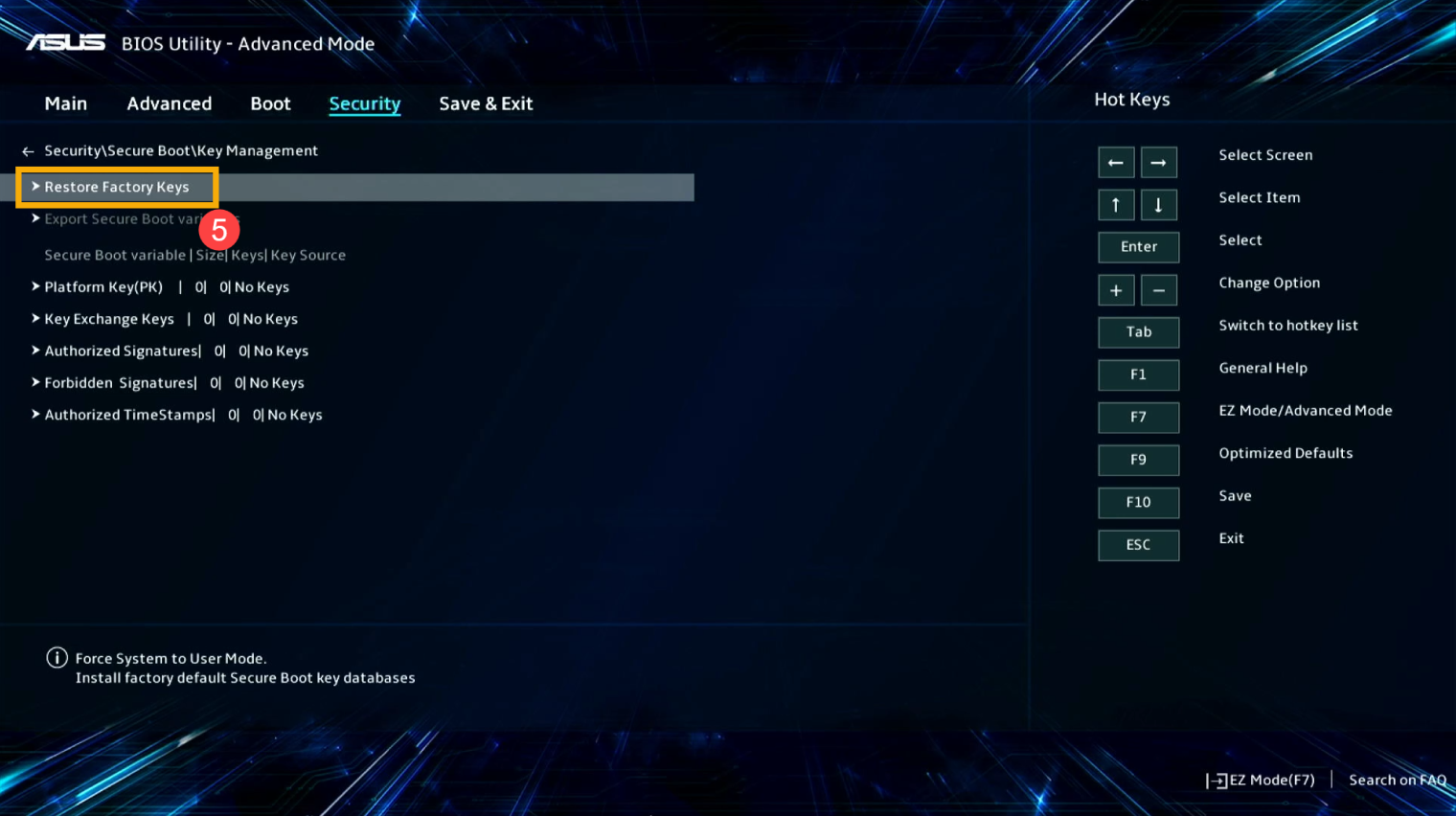На ноутбуках и материнских платах Asus Secure Boot выключается восстановлением факторных ключей. © Asus