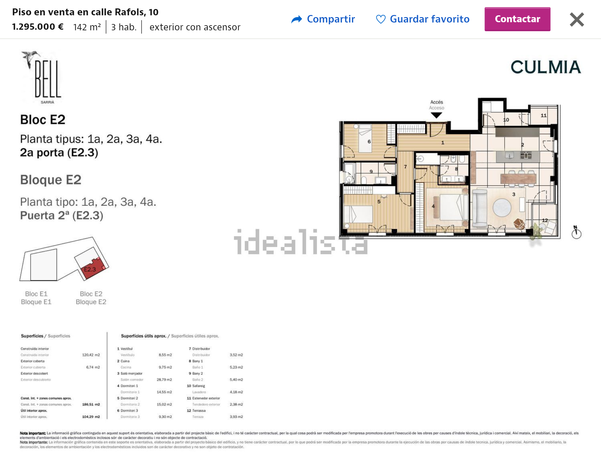 Вот она — квартира за 1 295 000 €. Не забудьте прибавить к стоимости еще 10% налога. Будь у меня такие деньги, я бы точно покупала квартиру не в Барселоне. Источник: idealista.com