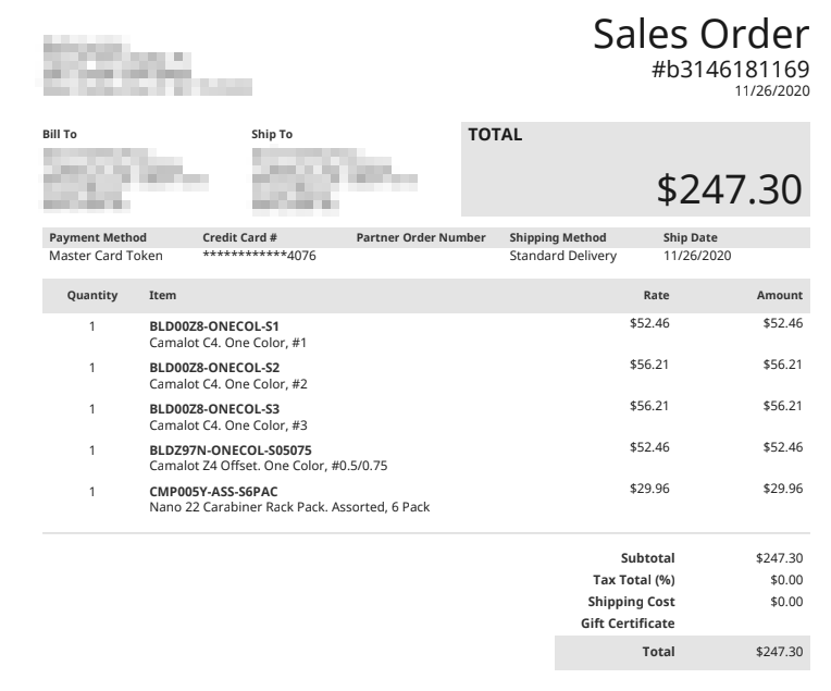 Еще я заказала карабины, и общая сумма моего заказа на backcountry.com была 247,3 $ — около 19 000 ₽