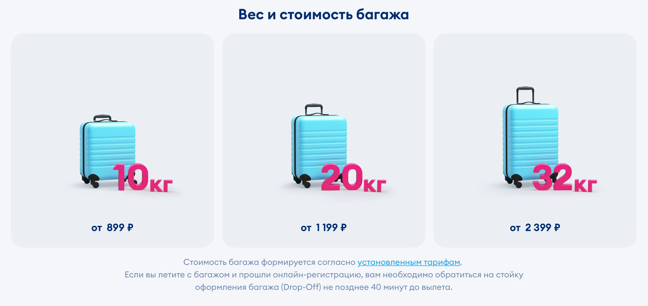 Стоимость провоза багажа у лоукостера «Победа» в 2023 году. Источник: pobeda.aero