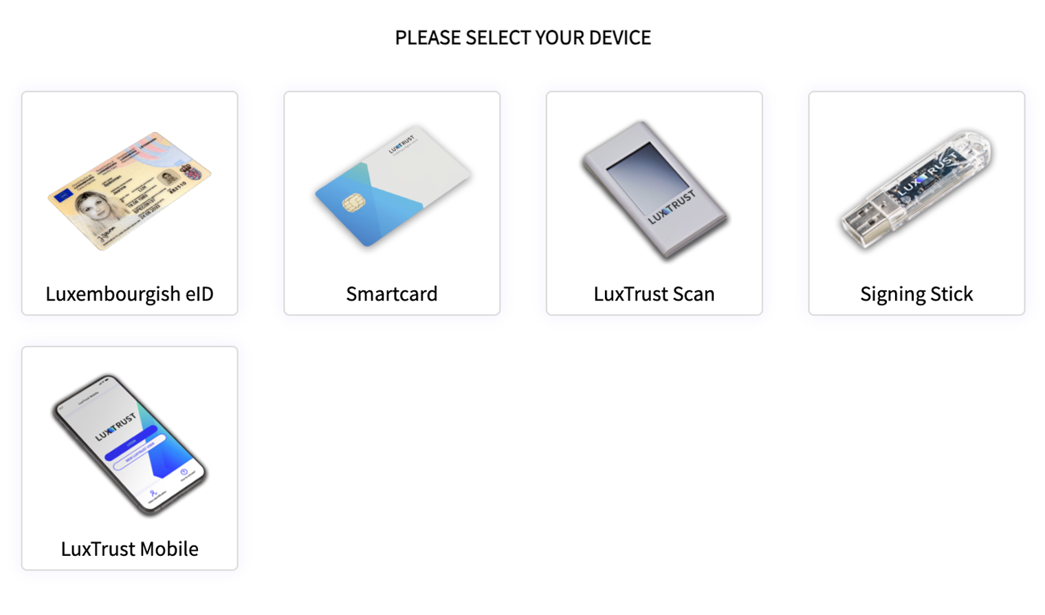 Судя по странице авторизации на Luxtrust, есть много вариантов электронного ключа, но мы пользуемся только приложением. Источник: myguichet.lu
