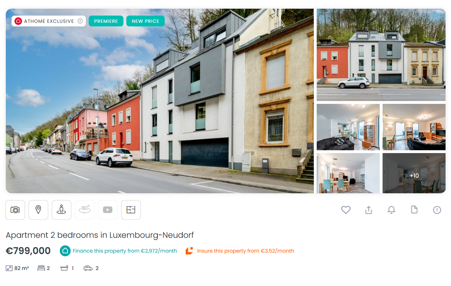 Двухкомнатную квартиру 82 м² продают почти за 800 000 € ( ₽). Гараж на две машины прилагается. Источник: athome.lu