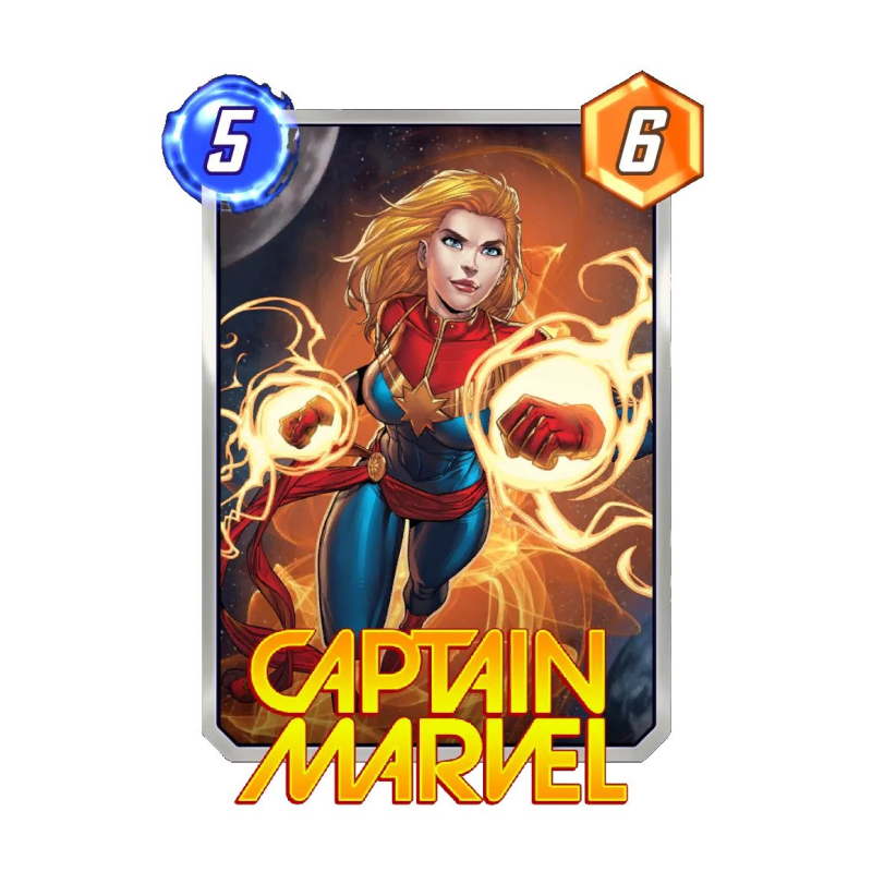 Варианты карточек с Капитаном Марвел. Они не отличаются способностями — только визуальным видом. Это обычная Капитан Марвел. Источник: marvelsnapzone.com