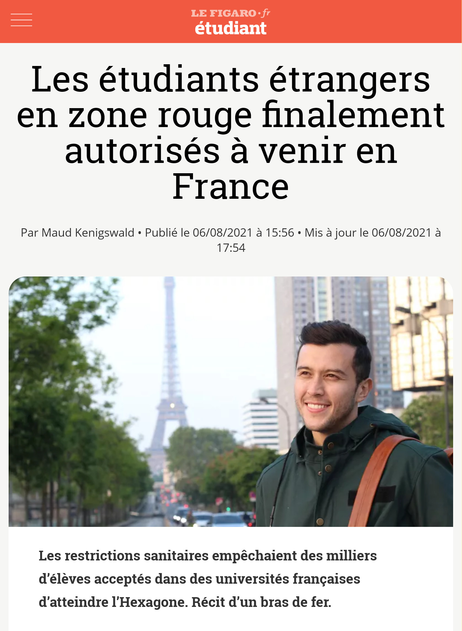 Статьи французских газет о студентах из «красных зон». Источник: etudiant.lefigaro.fr