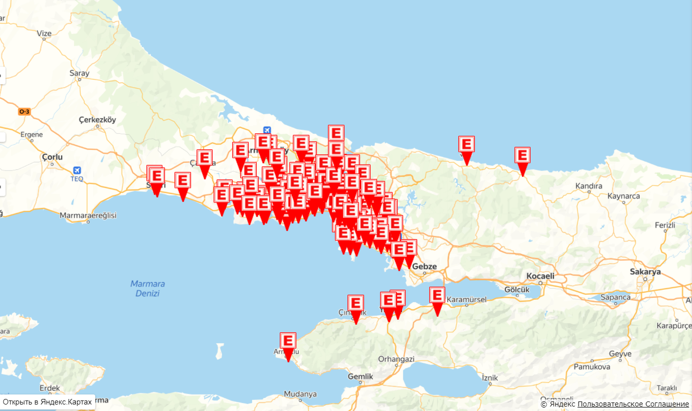 На сайте с дежурными аптеками Стамбула они удобно показаны на карте. На других сайтах обычно только список с адресами