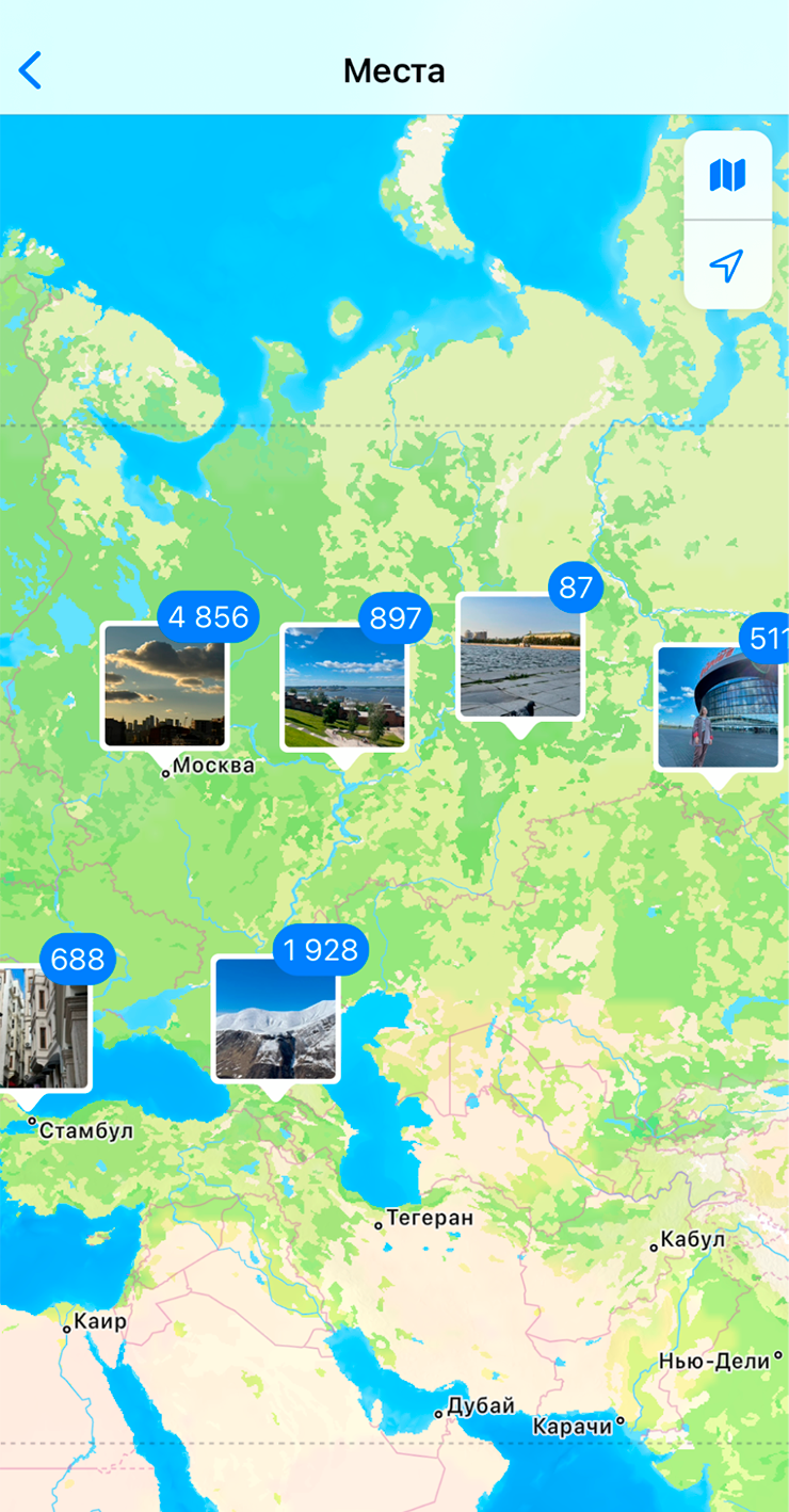 Интерактивная карта Айфона с данными, где были сделаны фото