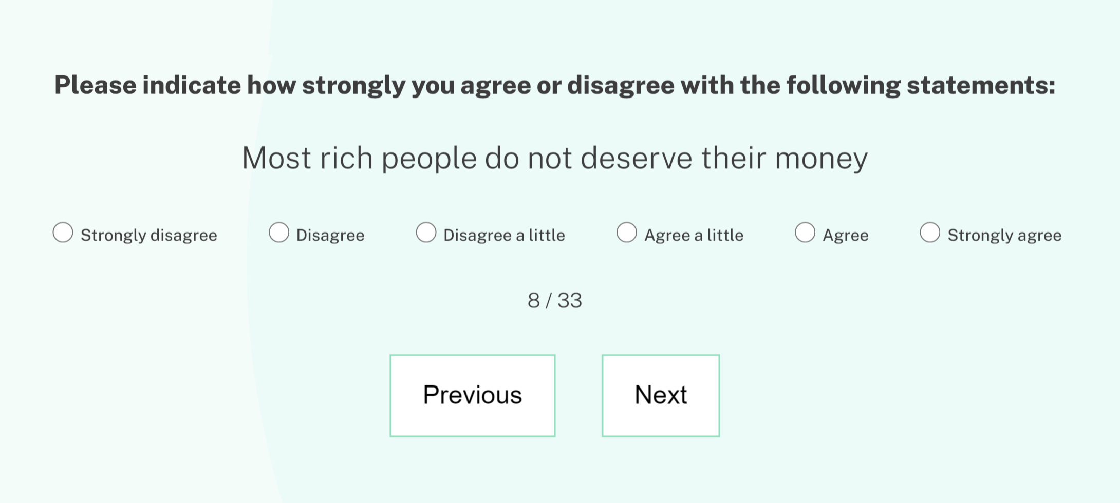 Одно из утверждений теста: большинство богатых людей не заслуживают собственных денег. Насколько вы с ним согласны?