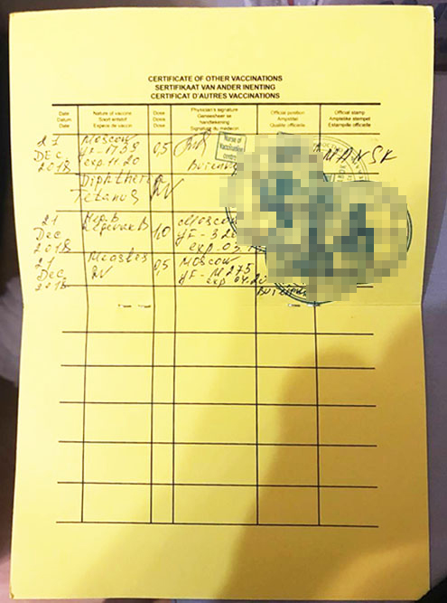 Так выглядит мой международный сертификат о вакцинации, я получил его в декабре 2018 года