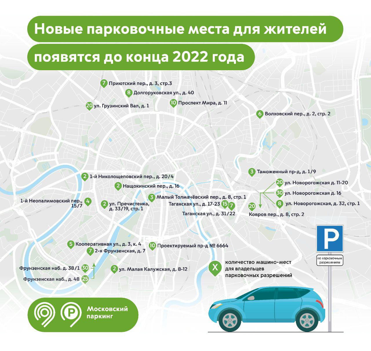 Карта новых парковочных мест для жителей с парковочными разрешениями. Источник: телеграм-канал «Дептранс Москвы»