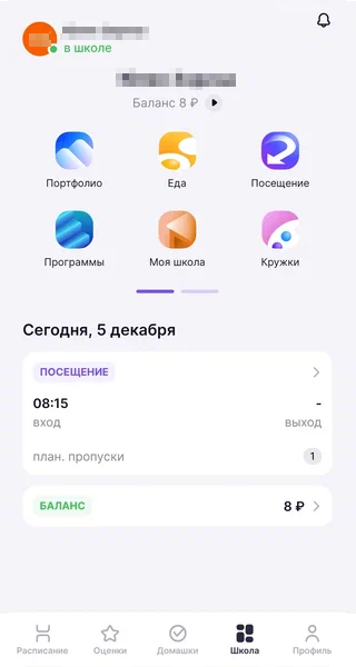 Интерфейс приложения «Дневник МЭШ». Мне оно нравится меньше «Госуслуг Москвы»