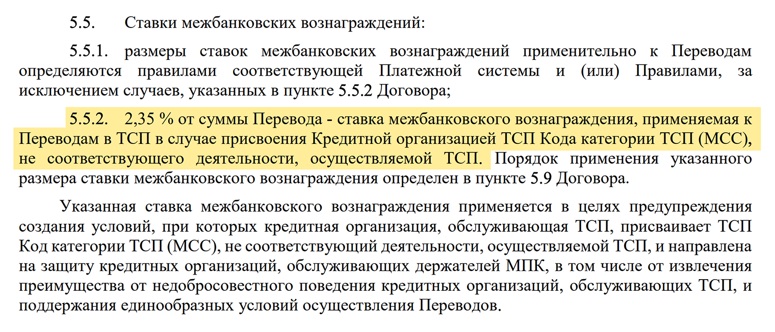 Штрафная ставка — 2,35%, хотя для большинства операций средняя комиссия — 0,3⁠—⁠1,75%. Источник: nspk.ru