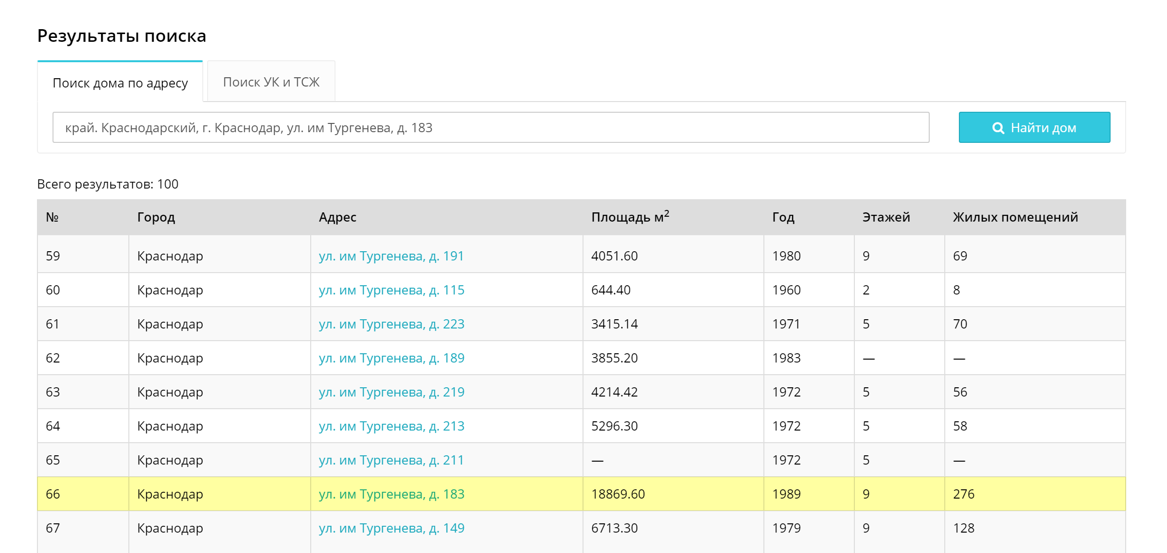 В результатах поиска выберите свой дом и нажмите на его адрес