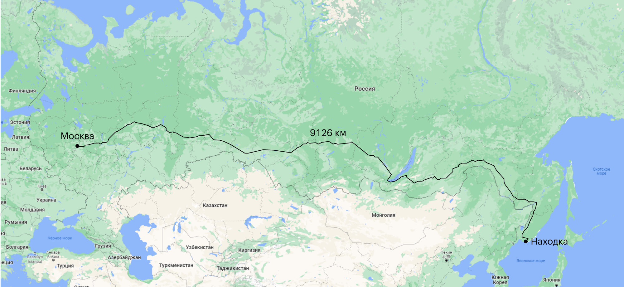 Расстояние до Москвы на поезде на карте