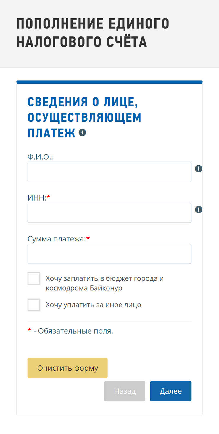 Введите свои данные. После пополнения ЕНС можно будет уплатить с него налог. Источник: service.nalog.ru