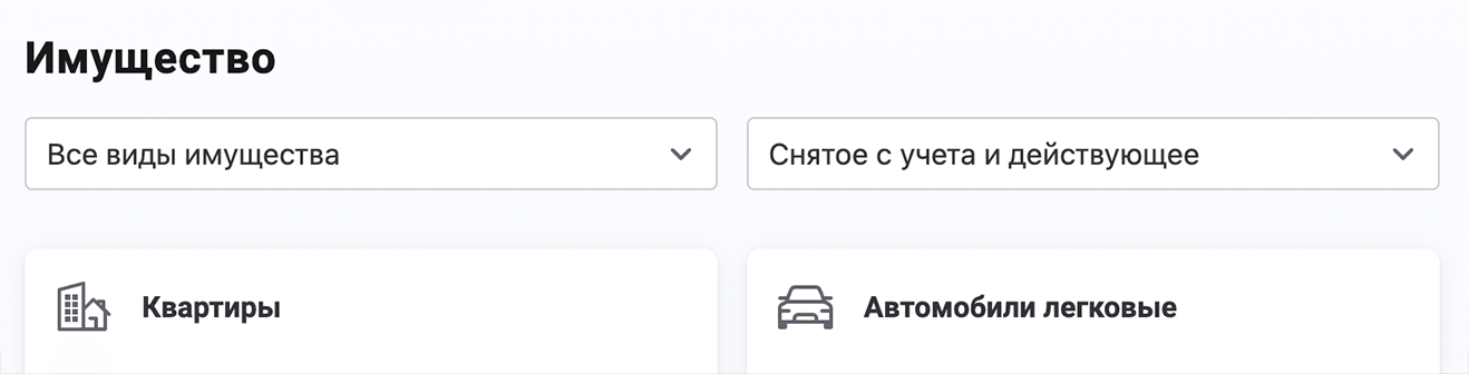 Обычно тут видно все имущество, которое у вас есть. Если его тут нет или какого-то не хватает, вам нужно подать обращение «Объект отсутствует в личном кабинете»