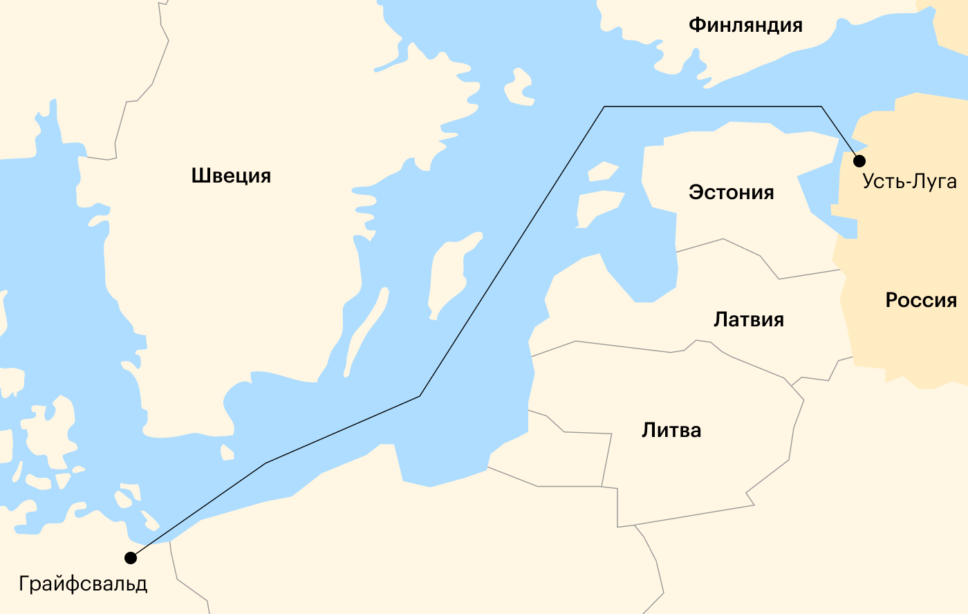 Расположение газопровода «Северный поток — 2». Источник: «Газпром»