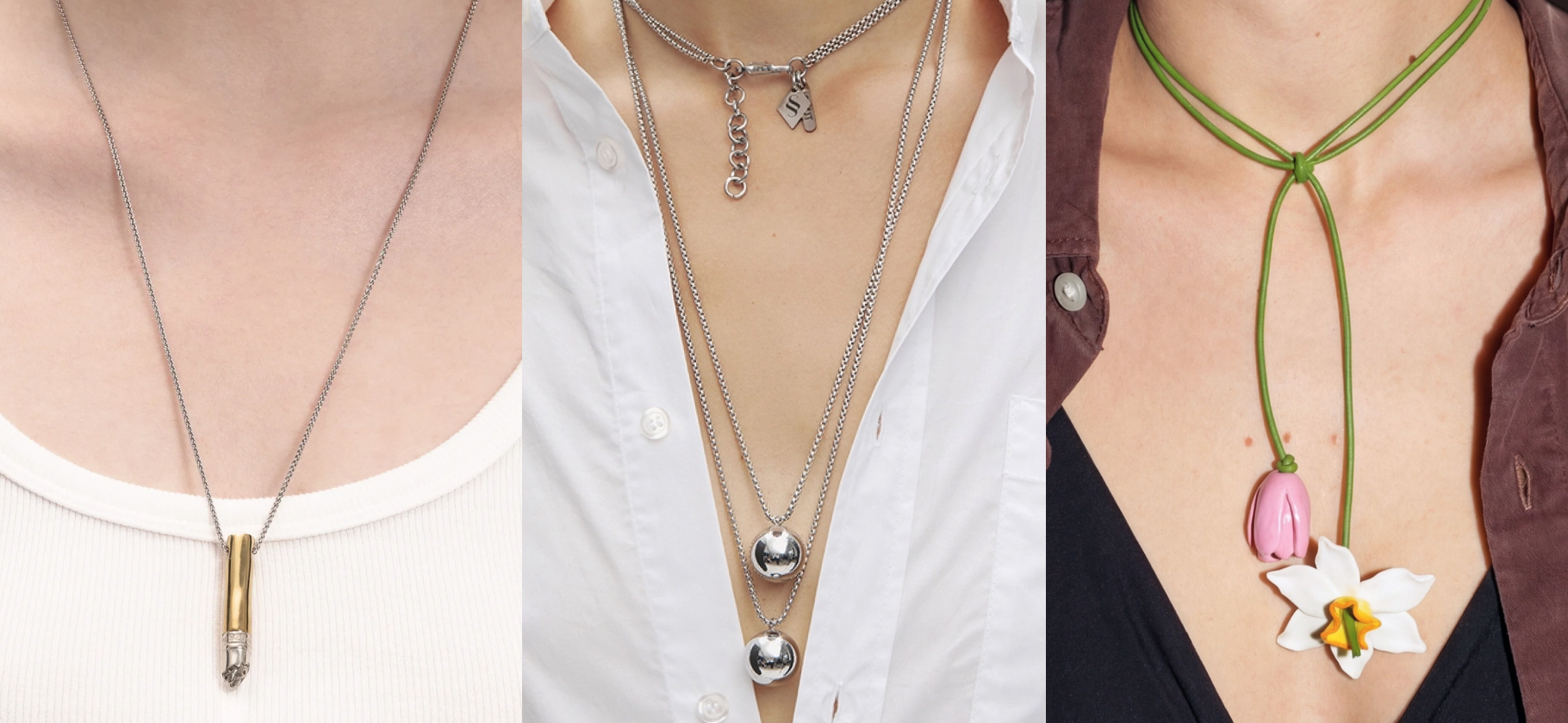 20 длинных украше­ний на шею — цепей, колье и подвесок