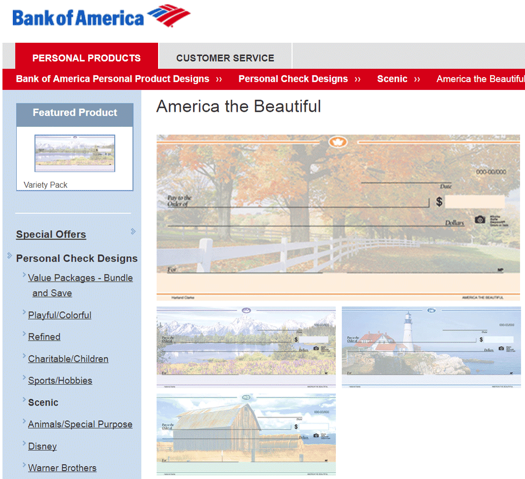 Индивидуальный дизайн чеков на сайте Банка Америки