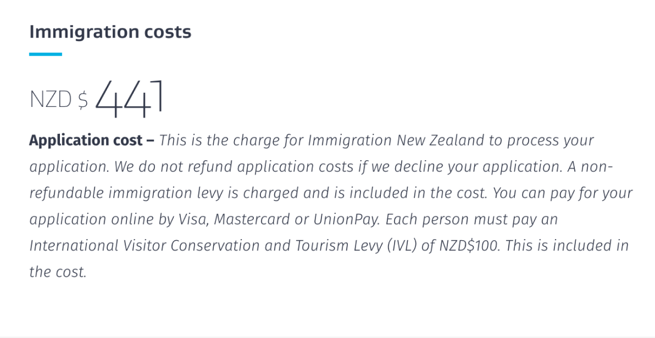 Проверить стоимость визы можно на сайте иммиграционной службы Новой Зеландии. Цены указаны в новозеландских долларах