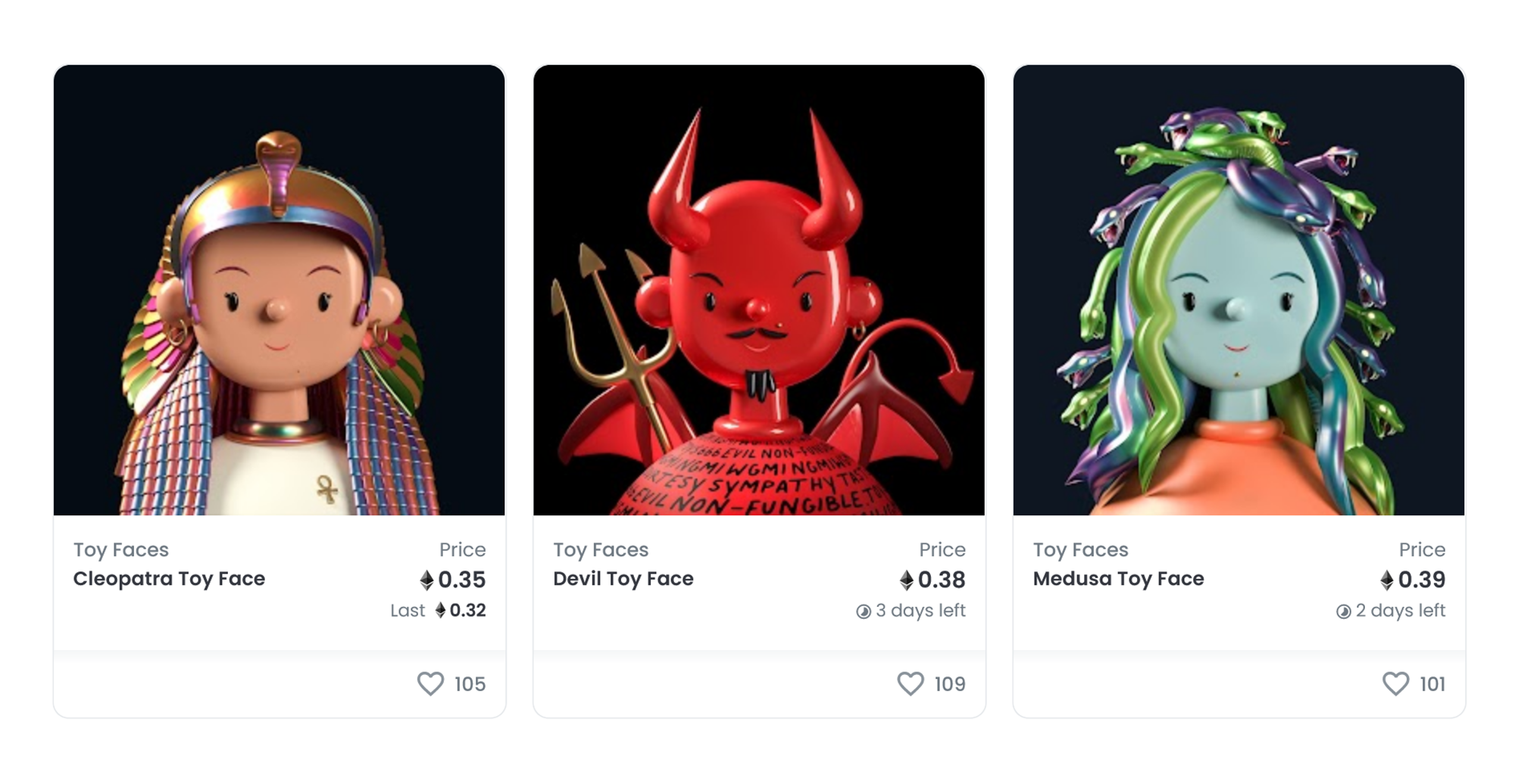 На маркетплейсах можно выставлять работы целыми коллекциями. Например, эта называется «Кукольные лица» и продается на Opensea. Источник: opensea.io