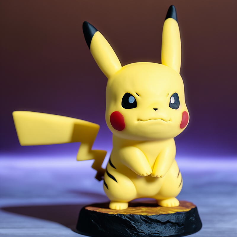 Фигурка Пикачу. Запрос: figurine of pikachu, highly detailed, made of matte clay, deep shadows, studio lighting --ar 2:3
