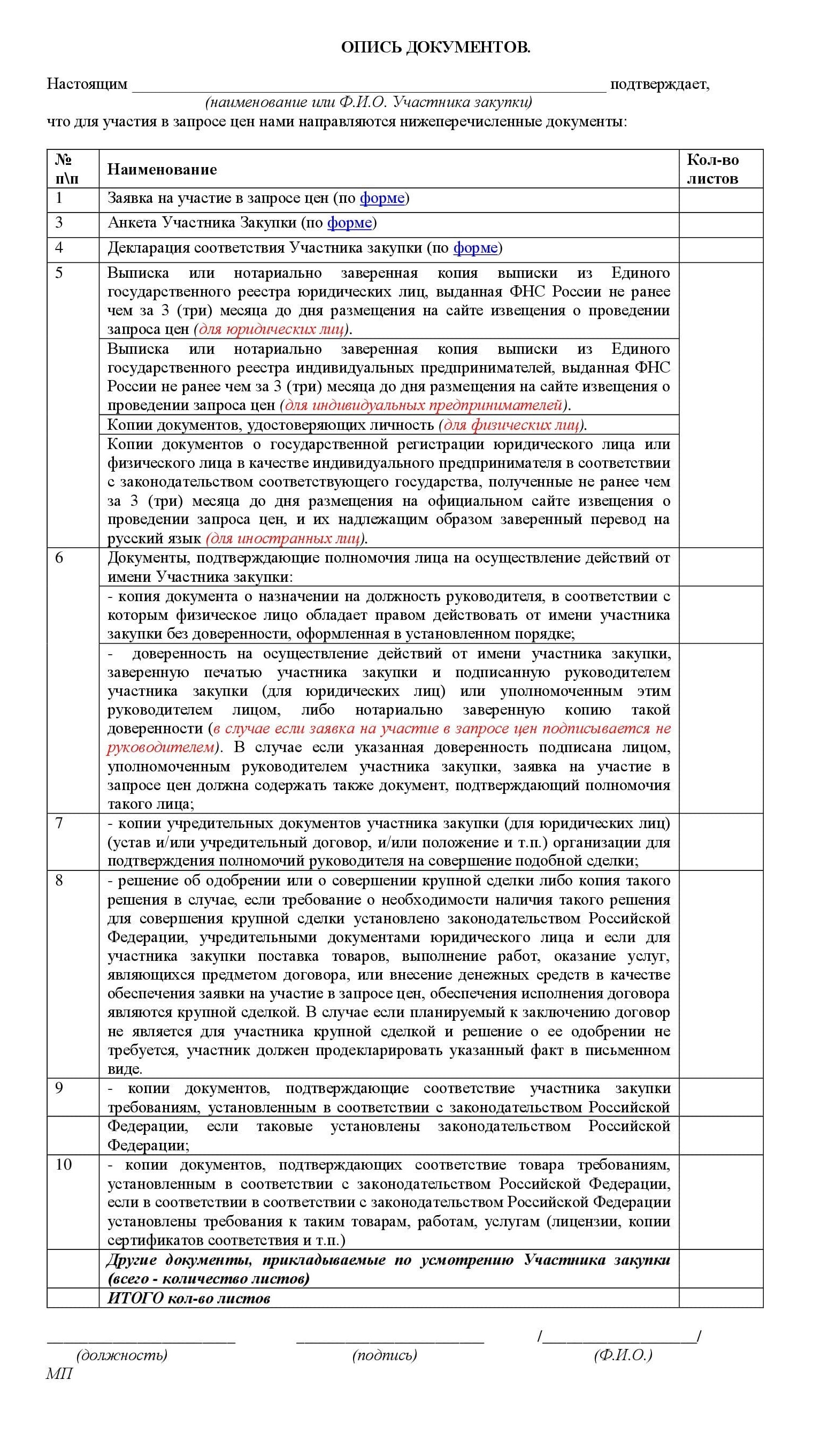 На сайте МФЦ Амурской области я нашла список документов для участия в закупке