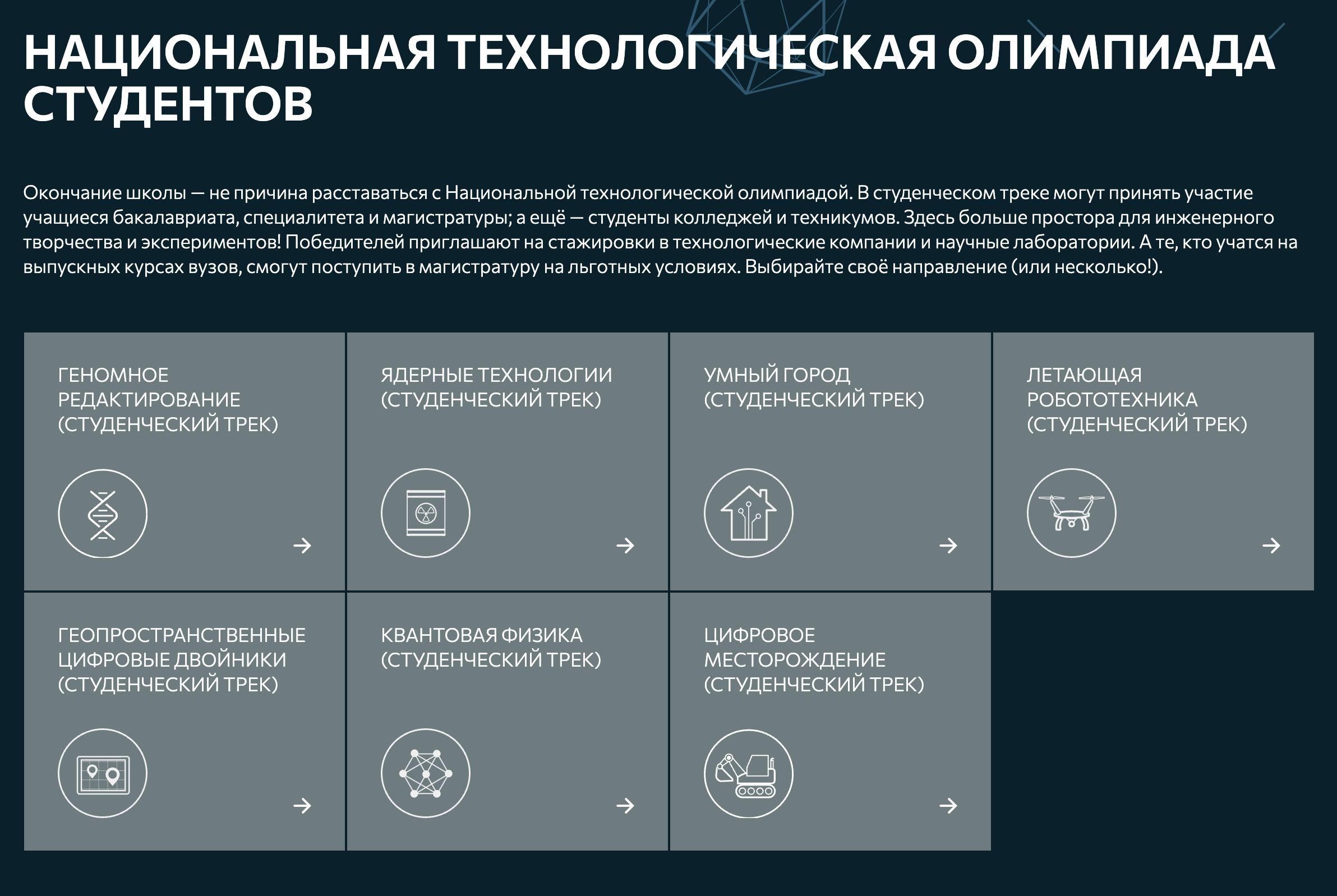 Все треки олимпиады для студентов. Поучаствовать можно в нескольких направлениях. Источник: ntcontest.ru