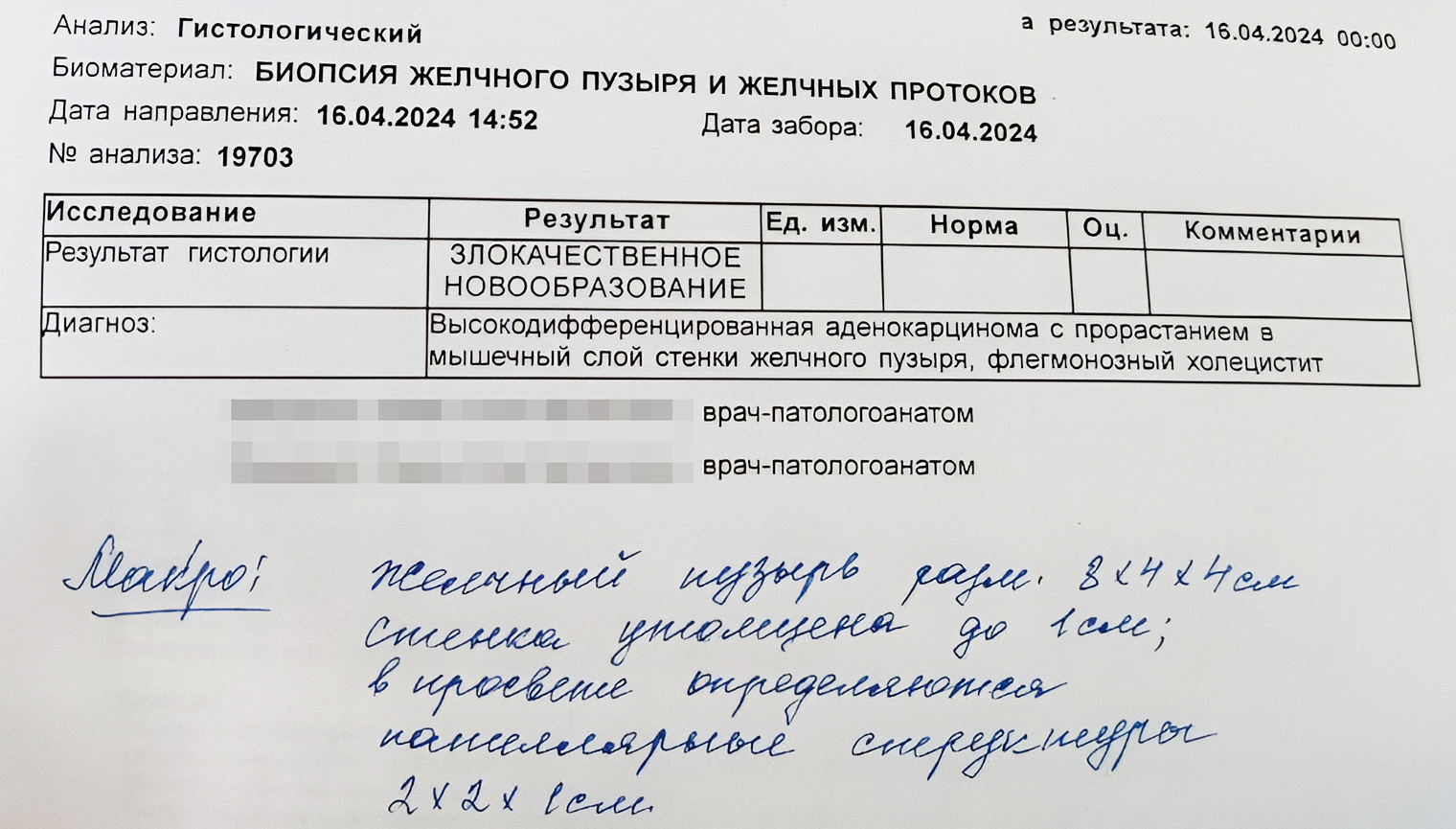 Заключение гистологического исследования