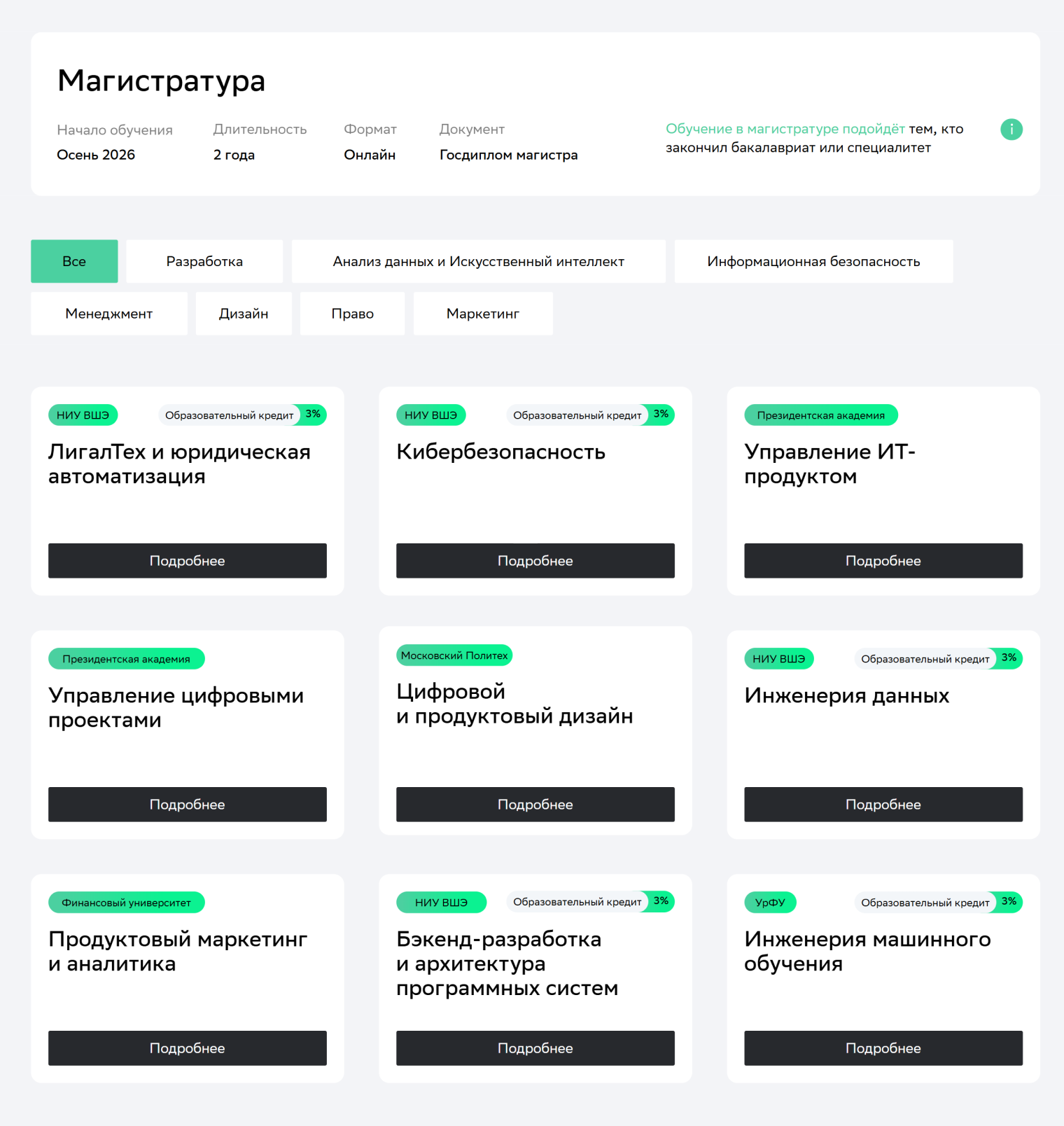 Кроме магистратуры «Нетология» предлагает обучение в бакалавриате и колледже, а также курсы повышения квалификации. © netology.ru