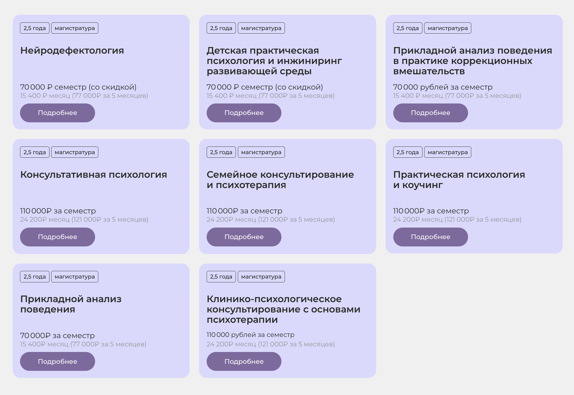 Магистерские программы по психологии длятся 2,5 года. Источник: sredaobuchenia.ru