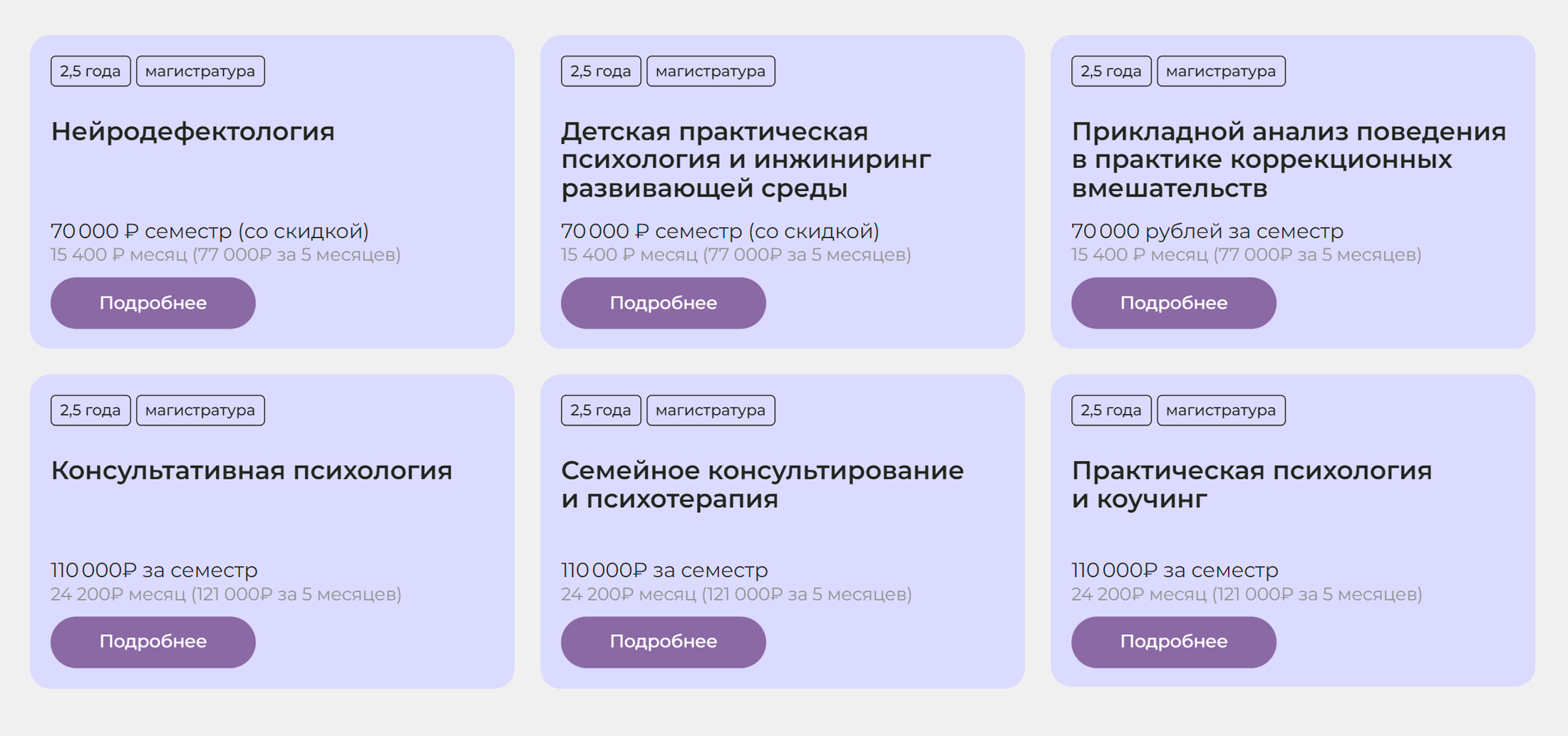 Магистерские программы по психологии длятся 2,5 года. Источник: sredaobuchenia.ru