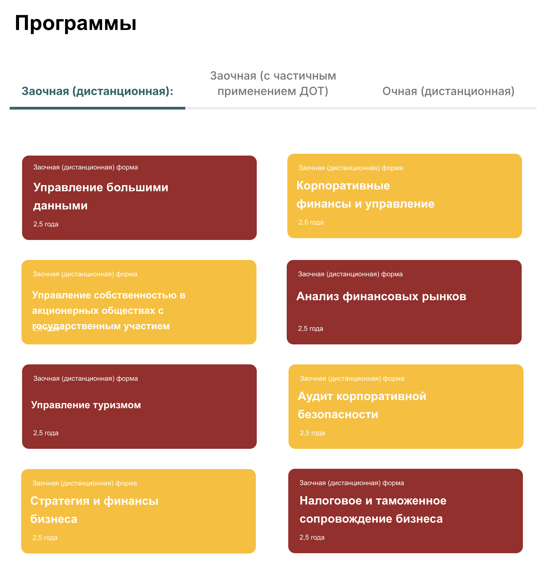 В Финансовом университете почти все программы магистратуры заочные. Источник: dofa.ru
