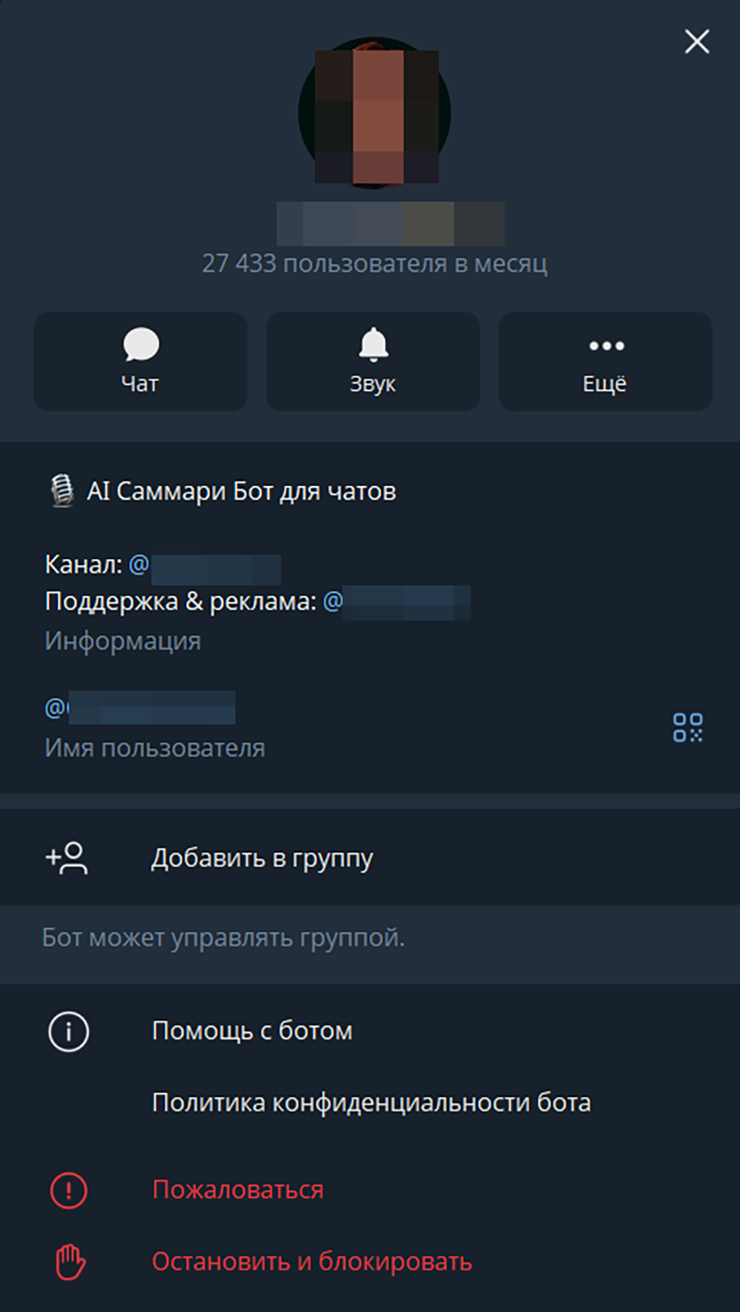 В группе по интересам кто⁠-⁠то добавил бота на основе искусственного интеллекта, который создает саммари сообщений. У него почти 30 тысяч пользователей