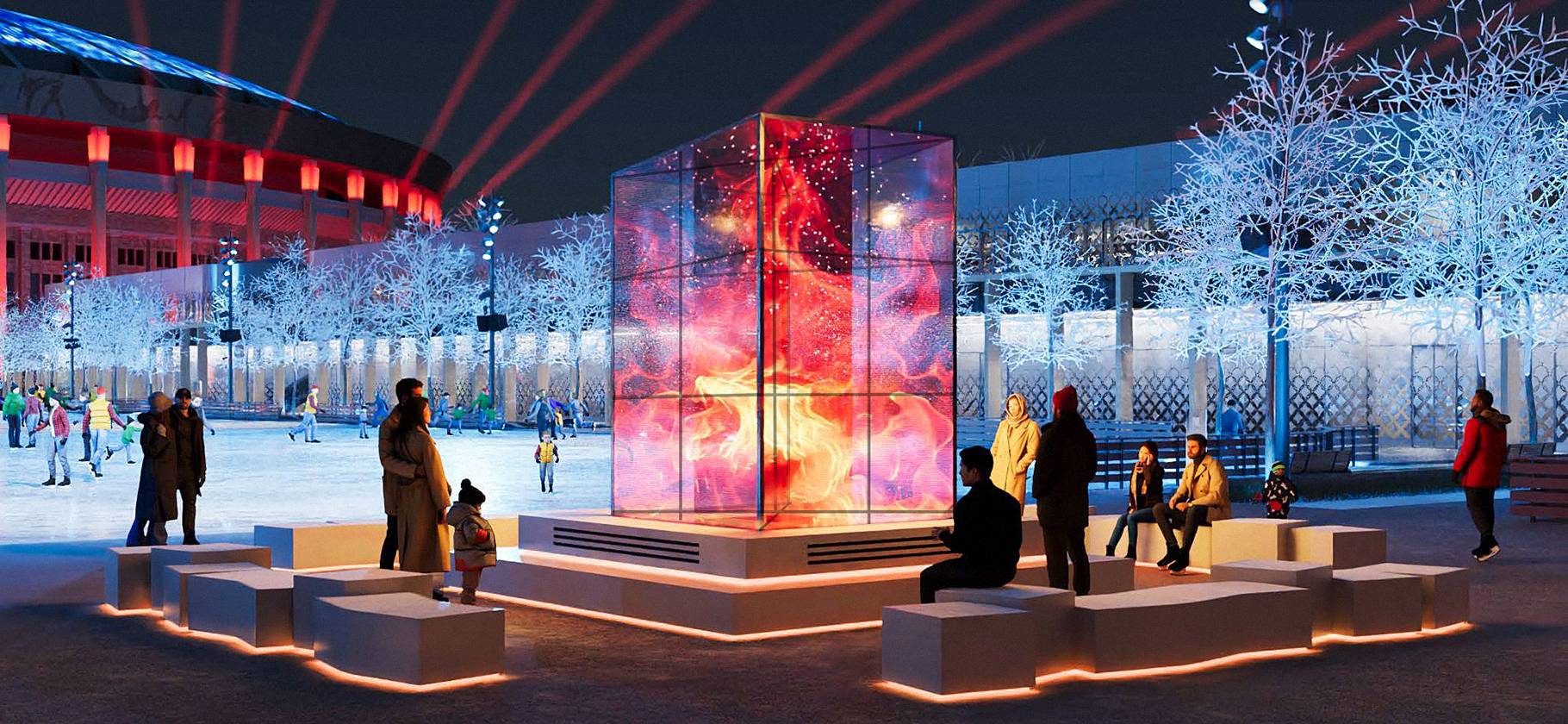 В «Лужниках» открыли один из крупнейших катков в Москве — со свето­выми инсталляциями