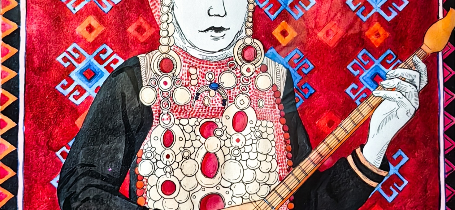 Мой рисунок: «Башкирка играет на думбыре»