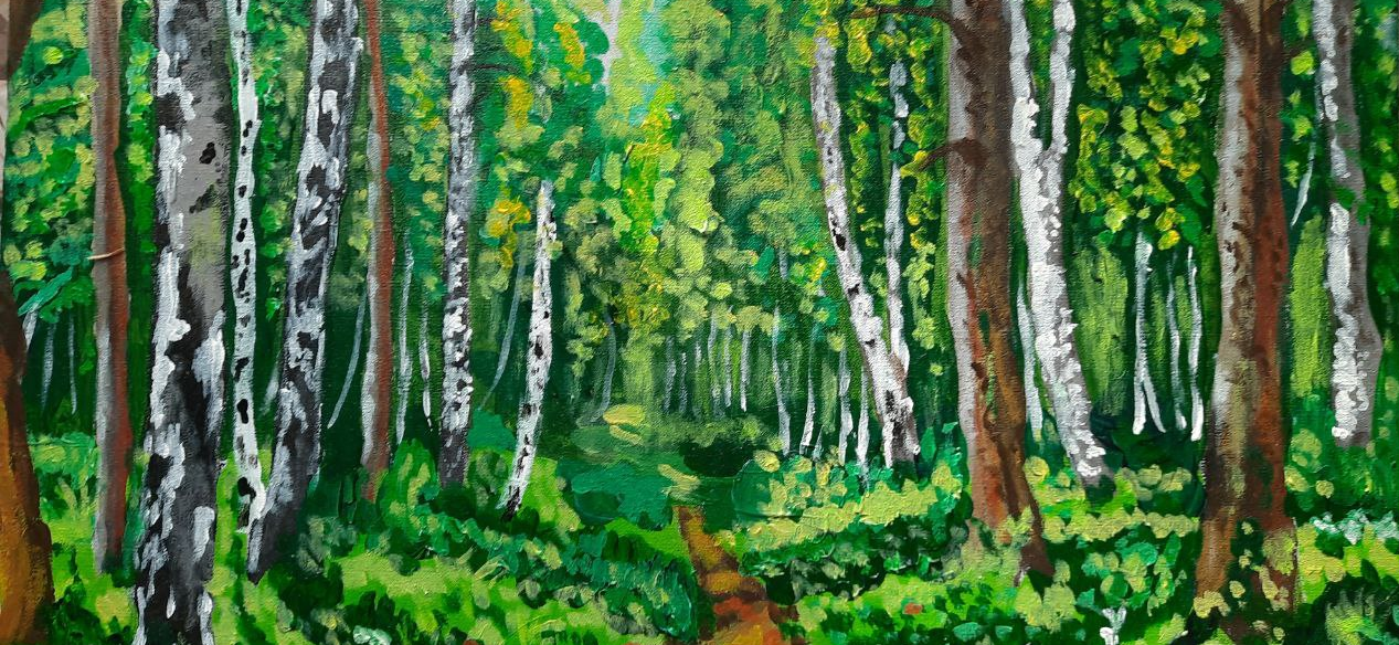 Мой рисунок: «Березовая роща» акрилом