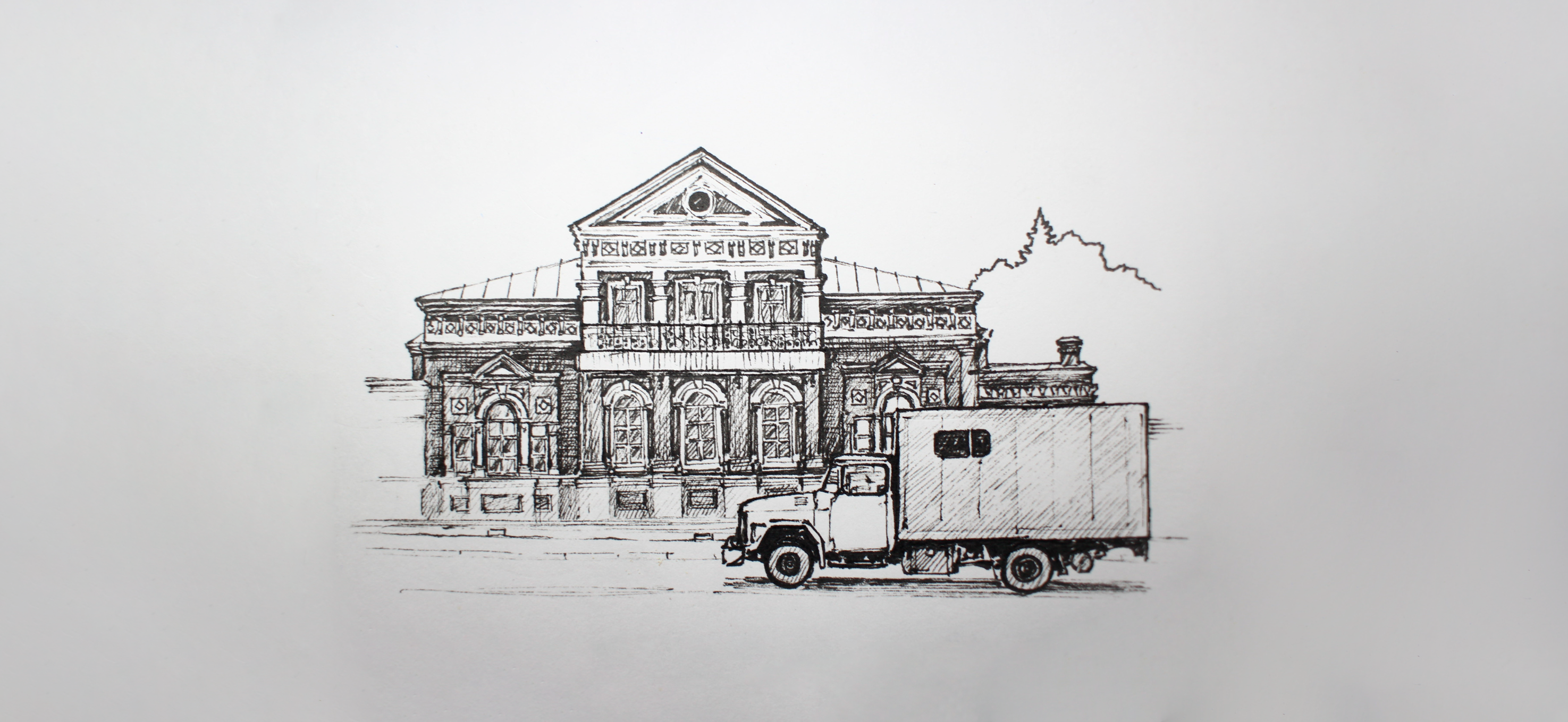 Мой рисунок: дом с мезонином и Зил-131