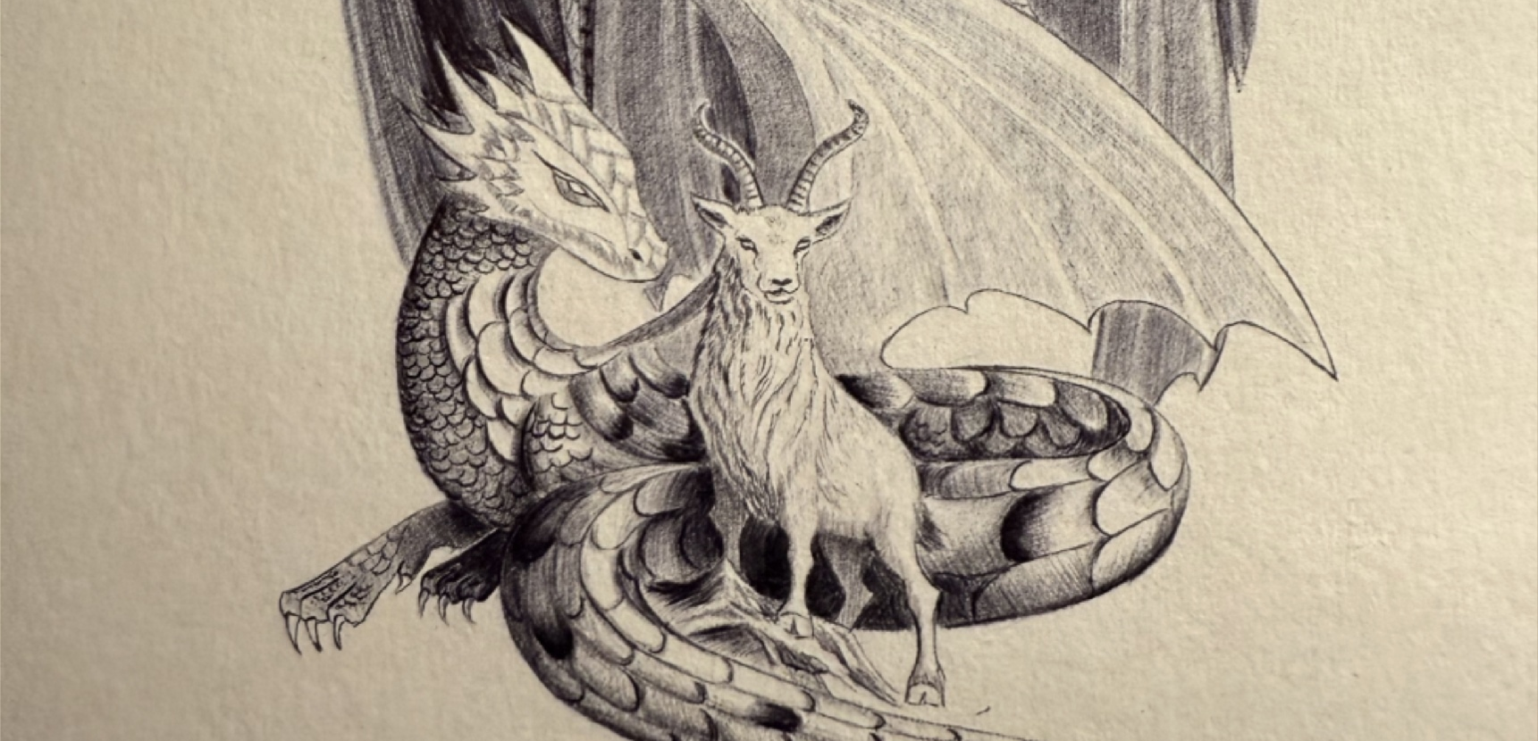 Мой рисунок: эскиз тату с козой и тремя драконами