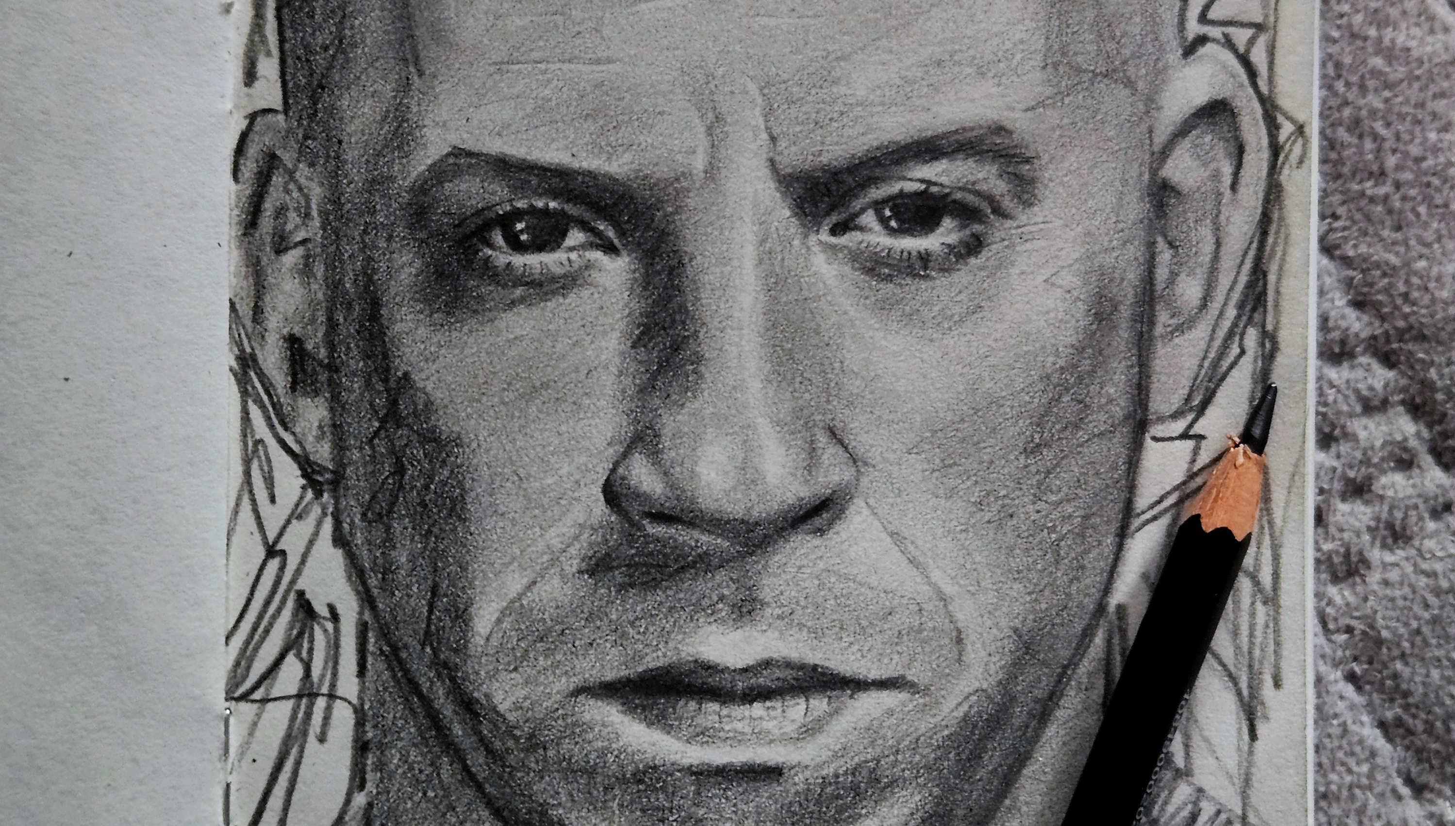 Мой рисунок: портрет Вина Дизеля простым карандашом