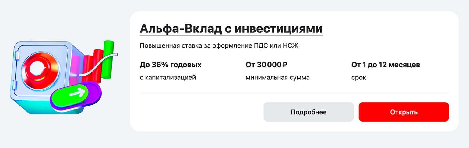 «Альфа-банк» готов предложить ставку по «Альфа-вкладу» до 36% годовых для новых участников ПДС. © alfabank.ru