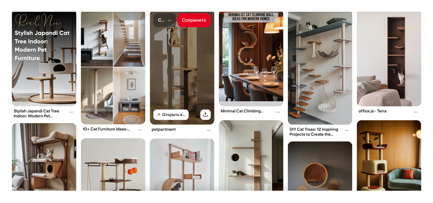 Интегрированные полки заменят некрасивую лазалку для кошек. Источник: pinterest.com
