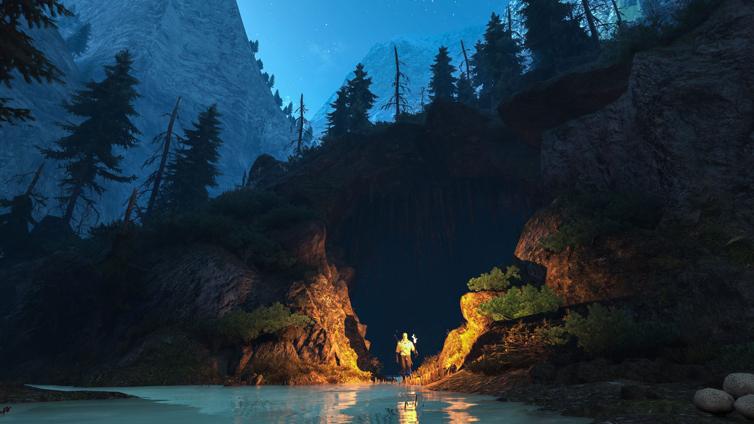 Заброшенные пещеры в Каэр Морхене расположены к востоку от замка. Чтобы найти их, идите вдоль берега реки. Кадр: CD Projekt RED / The Witcher 3: Wild Hunt