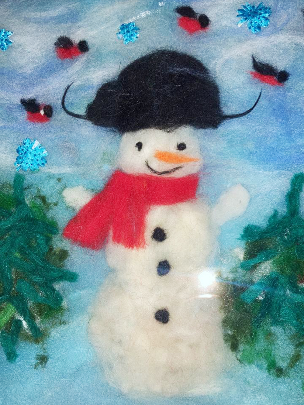 Новогодняя картина со снеговиком